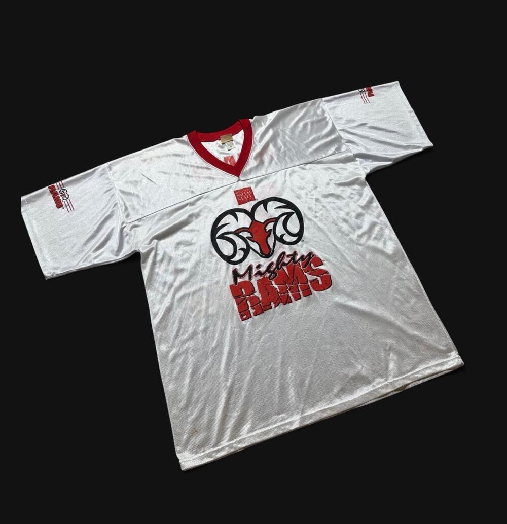 Vintage WSSU Mighty Rams Football Jersey Shirt White Red 2XL HBCU Winston Salem